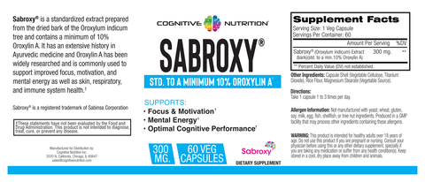 SABROXY  Minimum 10% Oroxylin-A  Oroxylum indicum 300 mg 60 veg caps